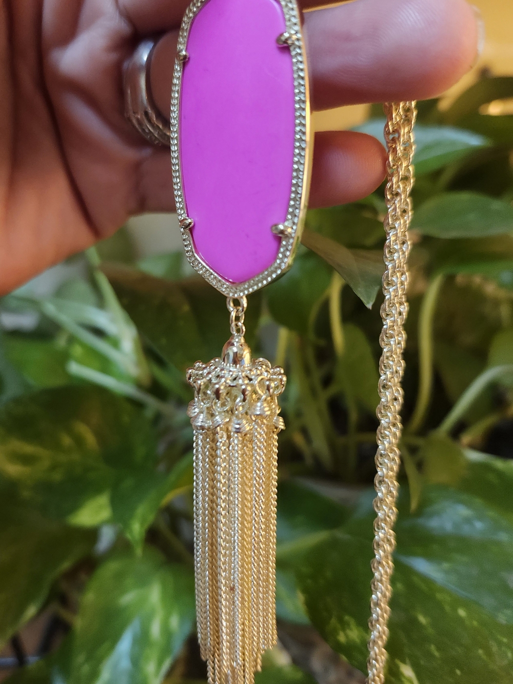 Kendra Scott Gold Tassel Necklace with Pink Pendant - Picture 10 of 16